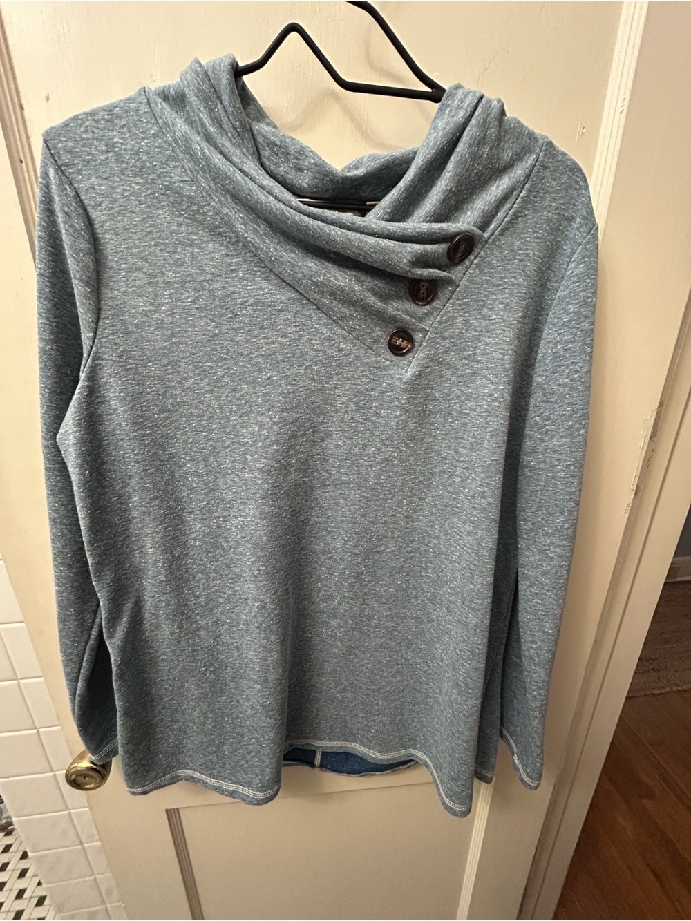 Soft Surroundings Heather Slate Blue Button Cowl Pullover‎ Brinley Top Large